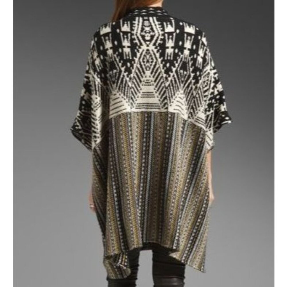 Antik Batik Yucca Wool Blend Tribal Knit Multi Color Stripe Open Front Poncho